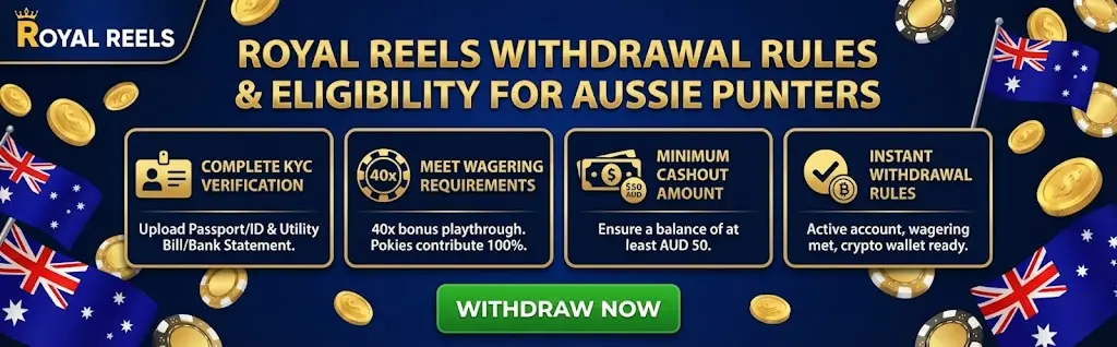 Terms list Royal Reels withdrawal rules for eligible punters